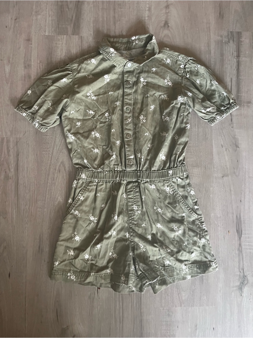 Girls Olive Green Floral Short Sleeve Romper